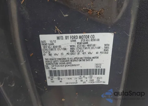 2013 Ford F-150 Xlt из США, поврежденный, VIN 1FTVX1EF2DKD55217